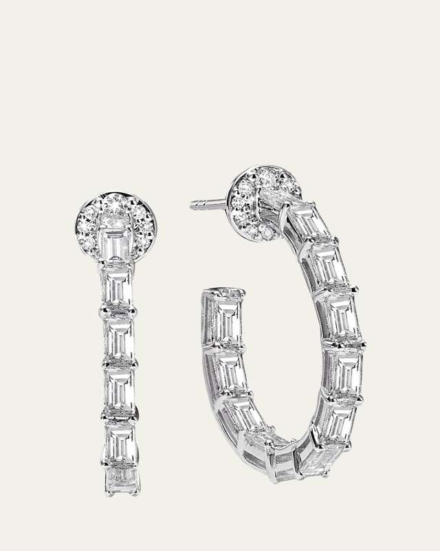 18K White Gold Baguette Diamond Hoop Earrings